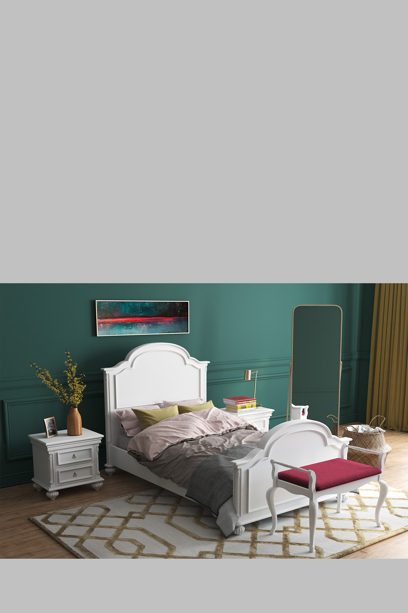 میز تحریر تک ایزابل + کتابخانه A (کرم)